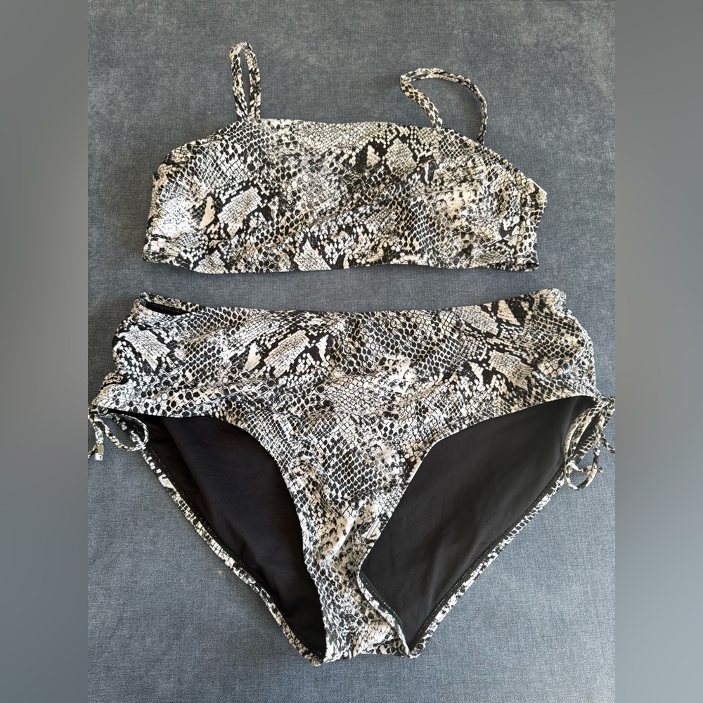 Time&Tru Womens Two Piece Swimsuit Bikini SZ 1X Snakeskin High Rise Adjustable